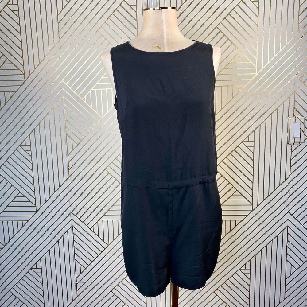 COS Black Silk Sleeveless Shorts Open Back Romper